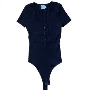 Princess Polly Black Ribbed Bodysuit with Short Sleeves Size XS-M